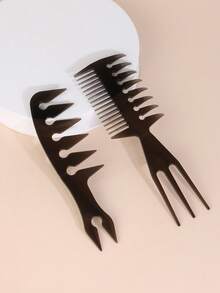 Peine de doble cara de 50/2000 con forma esponjosa y diseño retro tipo pomada para el cabello de dos hombres - Negro - Ver 6