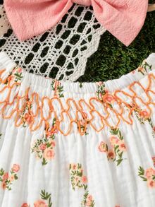 新生兒碎花荷葉邊花邊下擺上衣和短褲和配件髮箍