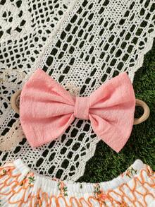 新生兒碎花荷葉邊花邊下擺上衣和短褲和配件髮箍