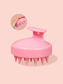 1 件粉色硅胶头发按摩洗发刷，头皮清洁和软化头发，淋浴梳，发夹，发饰 - 粉色 - 查看 3