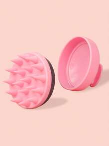 1 件粉色硅胶头发按摩洗发刷，头皮清洁和软化头发，淋浴梳，发夹，发饰 - 粉色 - 查看 4