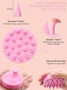 1 件粉色硅胶头发按摩洗发刷，头皮清洁和软化头发，淋浴梳，发夹，发饰 - 粉色 - 查看 7