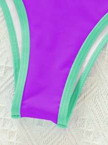 Summer Beach Contrast Binding Triangle Bikini Set - Purple - View 3