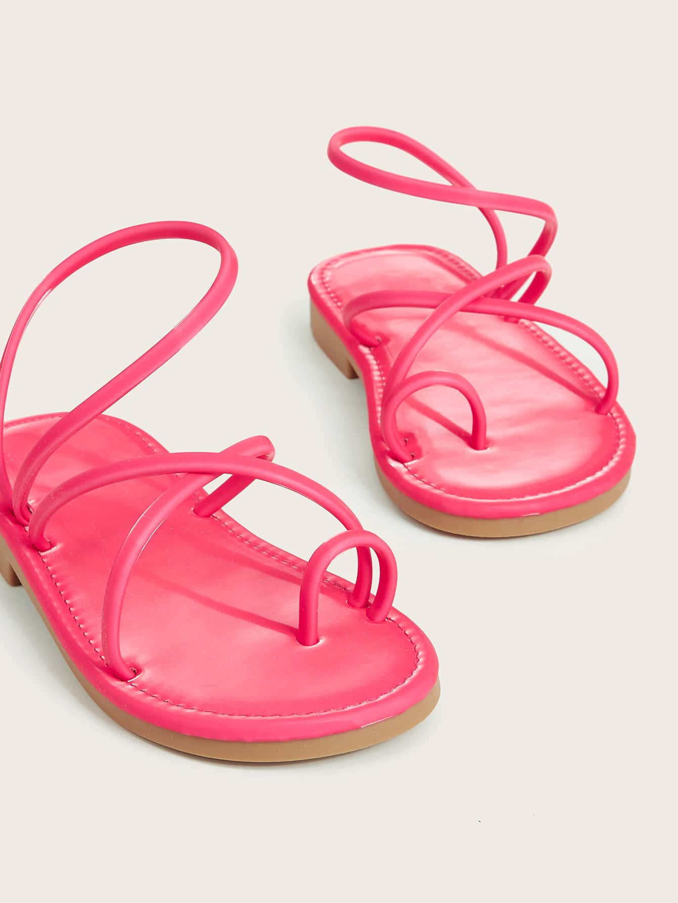 Minimalistische teenslippers voor meisjes, slingback-sandalen van kunstleer - Fel roze - Bekijken 3