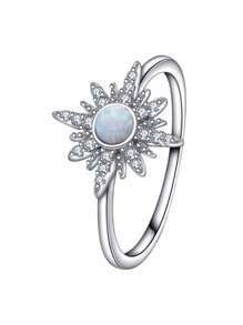 方晶鋯石和蛋白石裝飾銀婚戒 - 銀色 - 查看 5