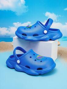 男孩透氣卡通恐龍裝飾鏤空通風可愛洞洞鞋 - 寶藍色 - 查看 2