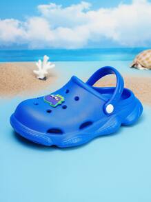 男孩透氣卡通恐龍裝飾鏤空通風可愛洞洞鞋 - 寶藍色 - 查看 4