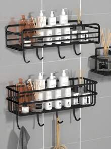 1 pieza Estante de almacenamiento de baño montado en la pared - Negro - Ver 8