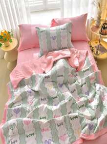 1入組愛心和字母圖案被子,現代織物床單 - 彩色 - 查看 4