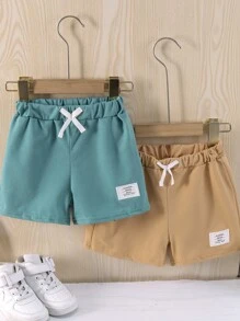 SHEIN Chàng trai trẻ 2 Miếng Thư được vá Nơ mặt trước Quần short - Nhiều màu - Xem 1