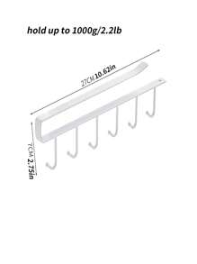 1pc 6 Hooks Iron Cabinet Hanging Hook,Daily White Multifunctional Under Shelf Mug Holder For Kitchen,Bedroom - White - View 2