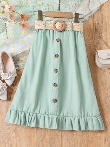 Chicas Falda con diseño de botón bajo con fruncido - verde menta - Ver 1