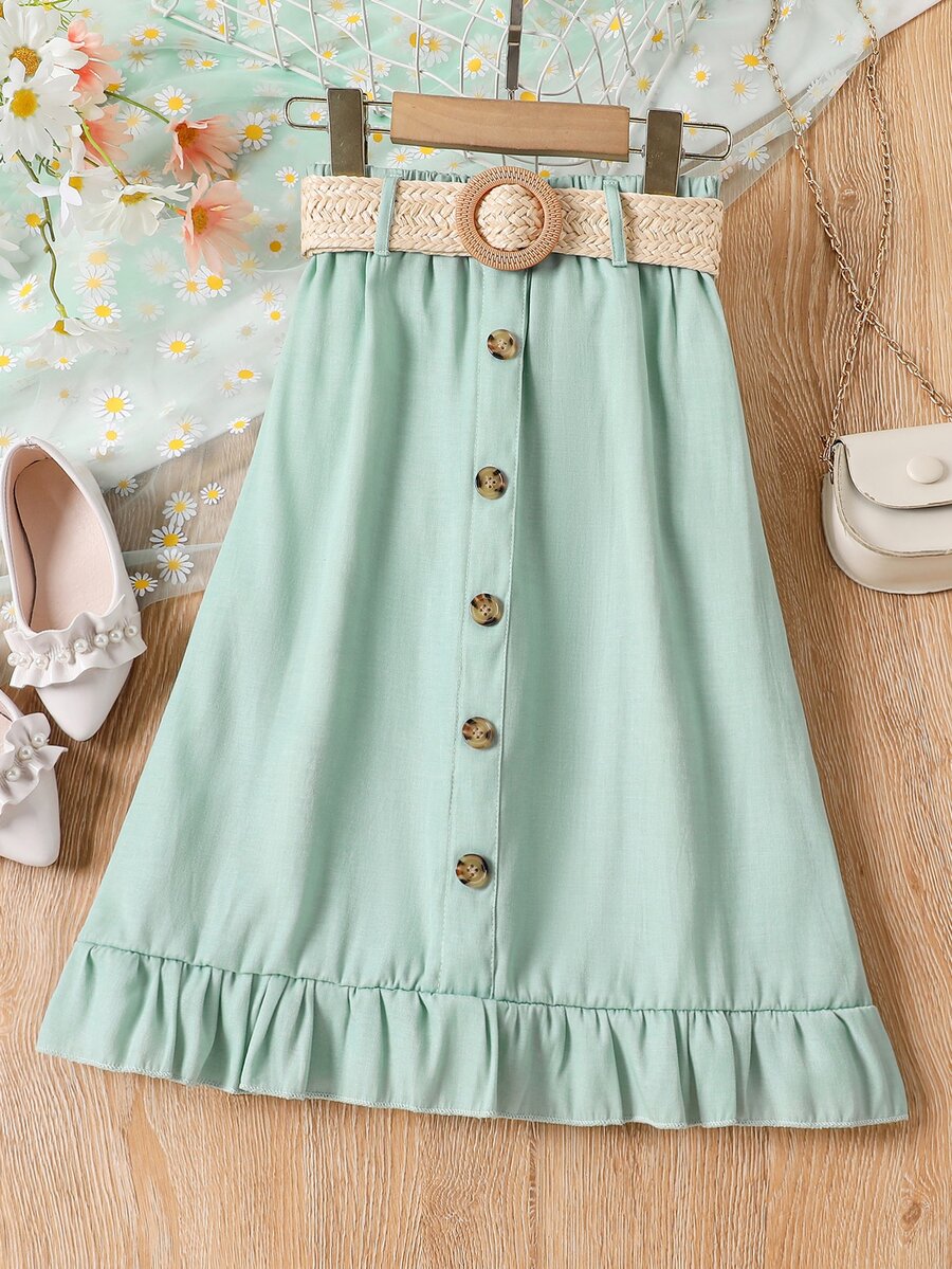 Chicas Falda con diseño de botón bajo con fruncido - verde menta - Ver 1