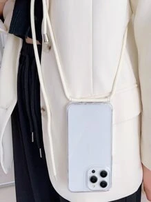 Funda de teléfono transparente con cordón, a prueba de agua, a prueba de golpes, resistente a caídas y arañazos, con diseño lindo de manzana - Beis - Ver 1