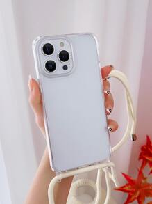 Funda de teléfono transparente con cordón, a prueba de agua, a prueba de golpes, resistente a caídas y arañazos, con diseño lindo de manzana - Beis - Ver 3