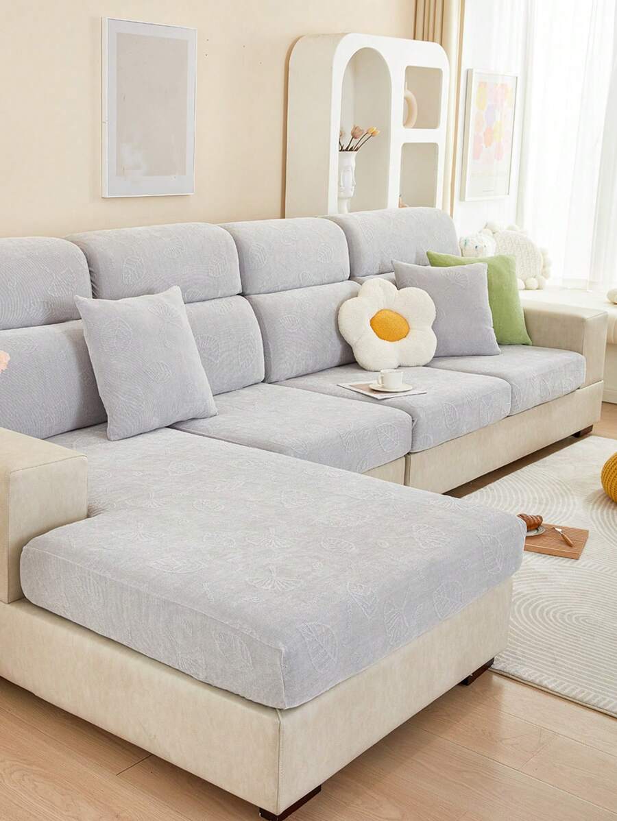 1入組素色彈性沙發座套家用極簡主義滌綸沙發靠墊套 - 淺灰色 - 查看 1