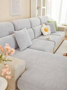 1入組素色彈性沙發座套家用極簡主義滌綸沙發靠墊套 - 淺灰色 - 查看 4