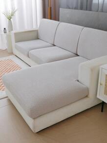 1pc Solid Color Sofa Seat Cushion Cover, Minimalist Polyester Cushion Slipcover For Living Room - Light Grey - View 1