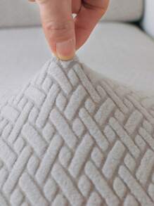 1pc Solid Color Sofa Seat Cushion Cover, Minimalist Polyester Cushion Slipcover For Living Room - Light Grey - View 2
