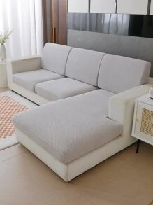 1pc Solid Color Sofa Seat Cushion Cover, Minimalist Polyester Cushion Slipcover For Living Room - Light Grey - View 5