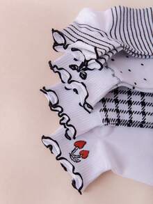 4pairs Women Striped & Plaid Pattern Fashion Ankle Socks, For Daily Life