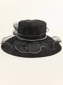1入組女士花卉裝飾優雅帽子適合茶會 - 黑色 - 查看 3