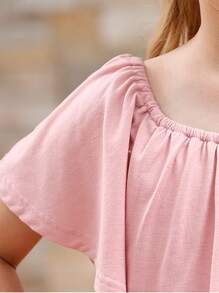 女孩一字肩荷葉邊連衣裙 - 粉色 - 查看 6