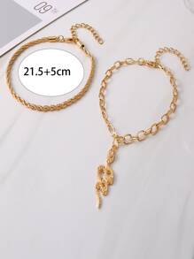 2入組/套蛇裝飾鏈式腳鏈 - 金黃色 - 查看 3