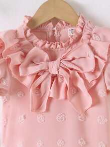 SHEIN Áo sơ mi bé gái Xù Nơ trước màu trơn Dễ thương - Hồng - Xem 3