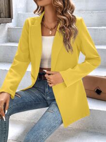 Chiquease Blazer de cuello con solapa con botón - Amarillo - Ver 3