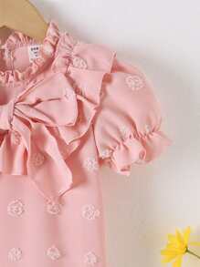 SHEIN Áo sơ mi bé gái Xù Nơ trước màu trơn Dễ thương - Hồng - Xem 4