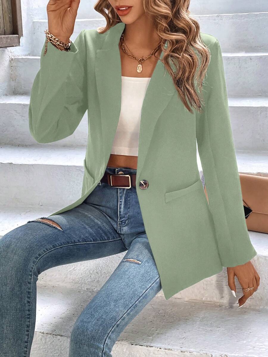 SHEIN Privé Áo khoác  âu phục nữ Nút màu trơn Thanh lịch - Màu xanh Bạc hà - Xem 1