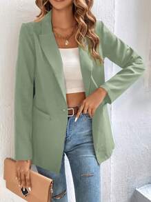 SHEIN Privé Áo khoác  âu phục nữ Nút màu trơn Thanh lịch - Màu xanh Bạc hà - Xem 4