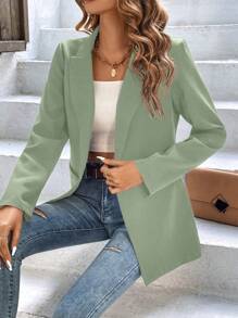 SHEIN Privé Áo khoác  âu phục nữ Nút màu trơn Thanh lịch - Màu xanh Bạc hà - Xem 5