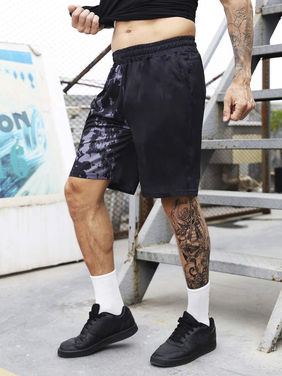 Men Tie Dye Sports Shorts - Black - View 1