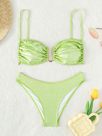 ملابس سباحة بيكيني لامع ثنية