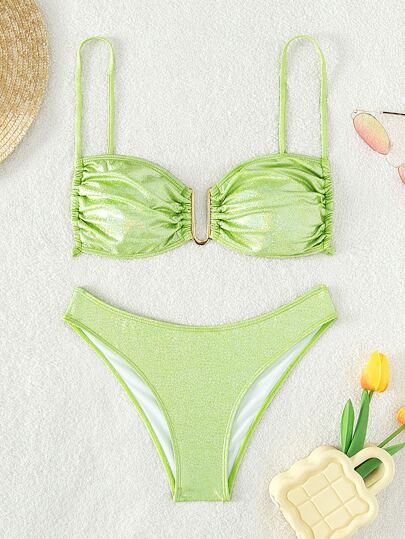 ملابس سباحة بيكيني لامع ثنية