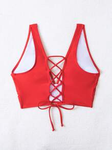 Lace Up Backless Bikini Top For Summer Beach Vacation - Red - View 4