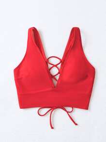 Lace Up Backless Bikini Top For Summer Beach Vacation - Red - View 3
