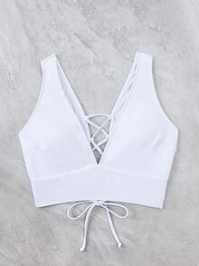 Summer Lace Up Backless Bikini Top - White - View 4