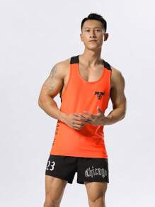 Manfinity Sport Corelite Parte superior deportiva de tirantes con gráfico de letra estilo novio para hombres, gráfico, colorido, ejercicio, camiseta de tirantes tipo racer back - Multicolor - Ver 3