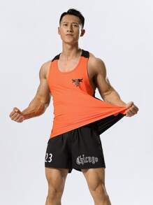 Manfinity Sport Corelite Parte superior deportiva de tirantes con gráfico de letra estilo novio para hombres, gráfico, colorido, ejercicio, camiseta de tirantes tipo racer back - Multicolor - Ver 4