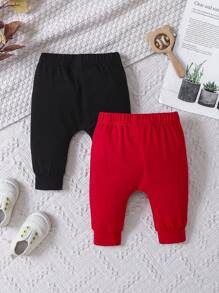 SHEIN Bé trai sơ sinh 2 Miếng Nút phía trước Quần thể thao - Nhiều màu - Xem 2