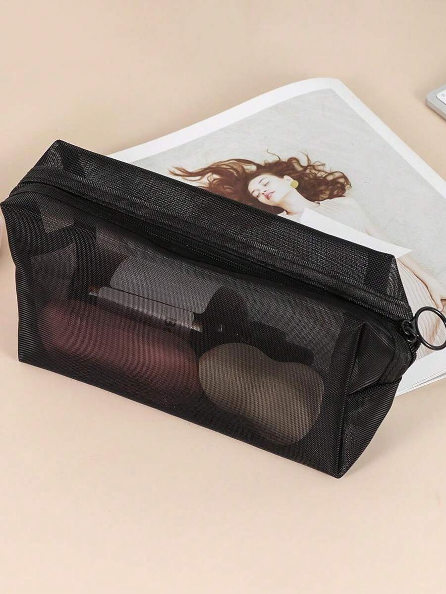 簡約化妝包網狀黑色化妝包