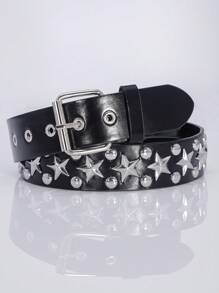 1入組男士星形裝飾方形扣龐克皮帶 - 黑色 - 查看 1