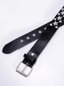 1入組男士星形裝飾方形扣龐克皮帶 - 黑色 - 查看 3