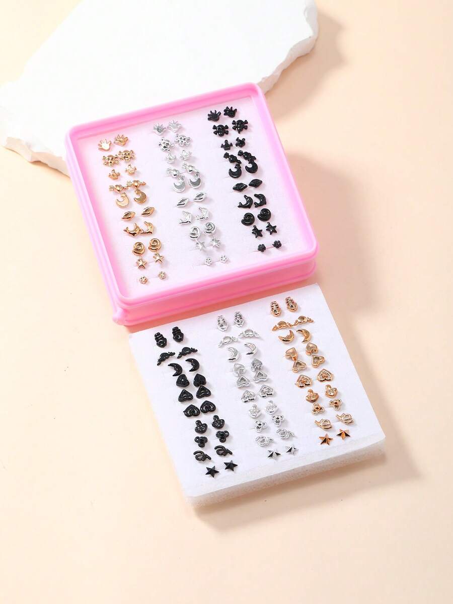 60 pares Pendientes de tachuela con estrella & con adorno de corazón - Multicolor - Ver 1