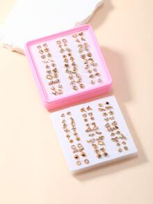 Pendientes de tachuela con diseño de diamante de imitación - Amarillo Oro - Ver 1