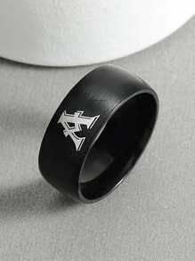 1pc Men's Fashionable 26 Alphabet Stainless Steel Simple Ring, Versatile High-End Business Accessory - Silver - View 10