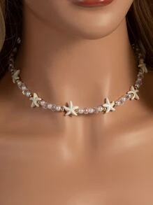 1根多色海藍寶石海星假珍珠水晶頸鏈